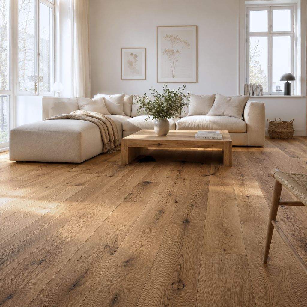 Fertig verlegter Eichenparkett im Wohnzimmer